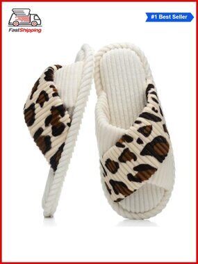 ✨ GOEWY Memory Foam Open Toe Slippers Cozy Corduroy Cross Band House Shoes